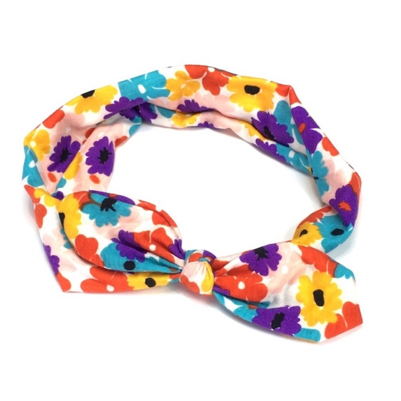 Baubl’d Accessories - Bright Floral Bunny Ear Top Knot Headband